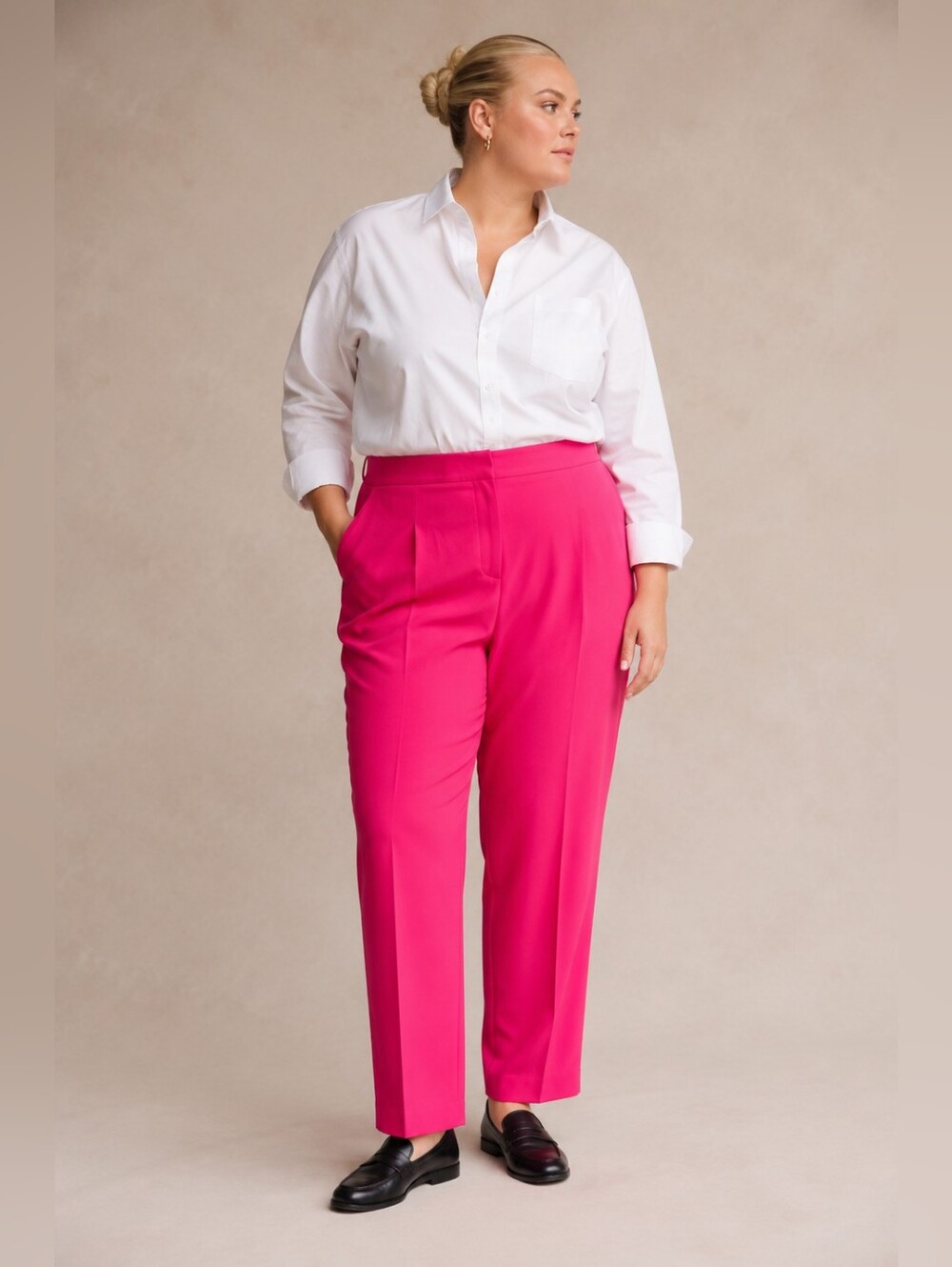 Pennington NEW Plus Size 28; High-Rise Tailored Straight-Leg Trousers in Fuchsia